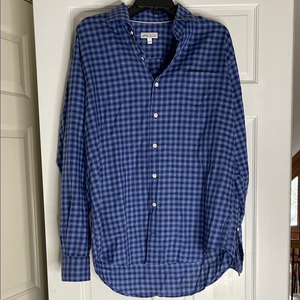 Peter Millar Blue Checkered Casual Shirt Size Large